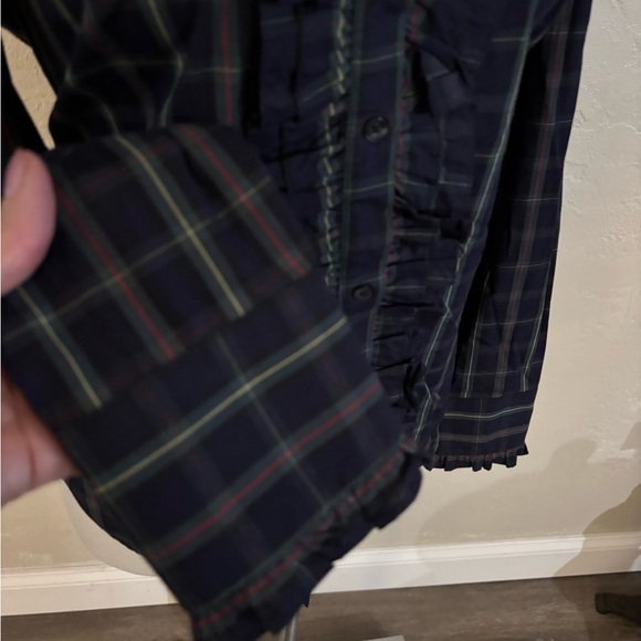 Chaps Ralph Lauren Tartan Plaid Ruffle Button-Up Shirt Sz Med - Picture 4 of 10